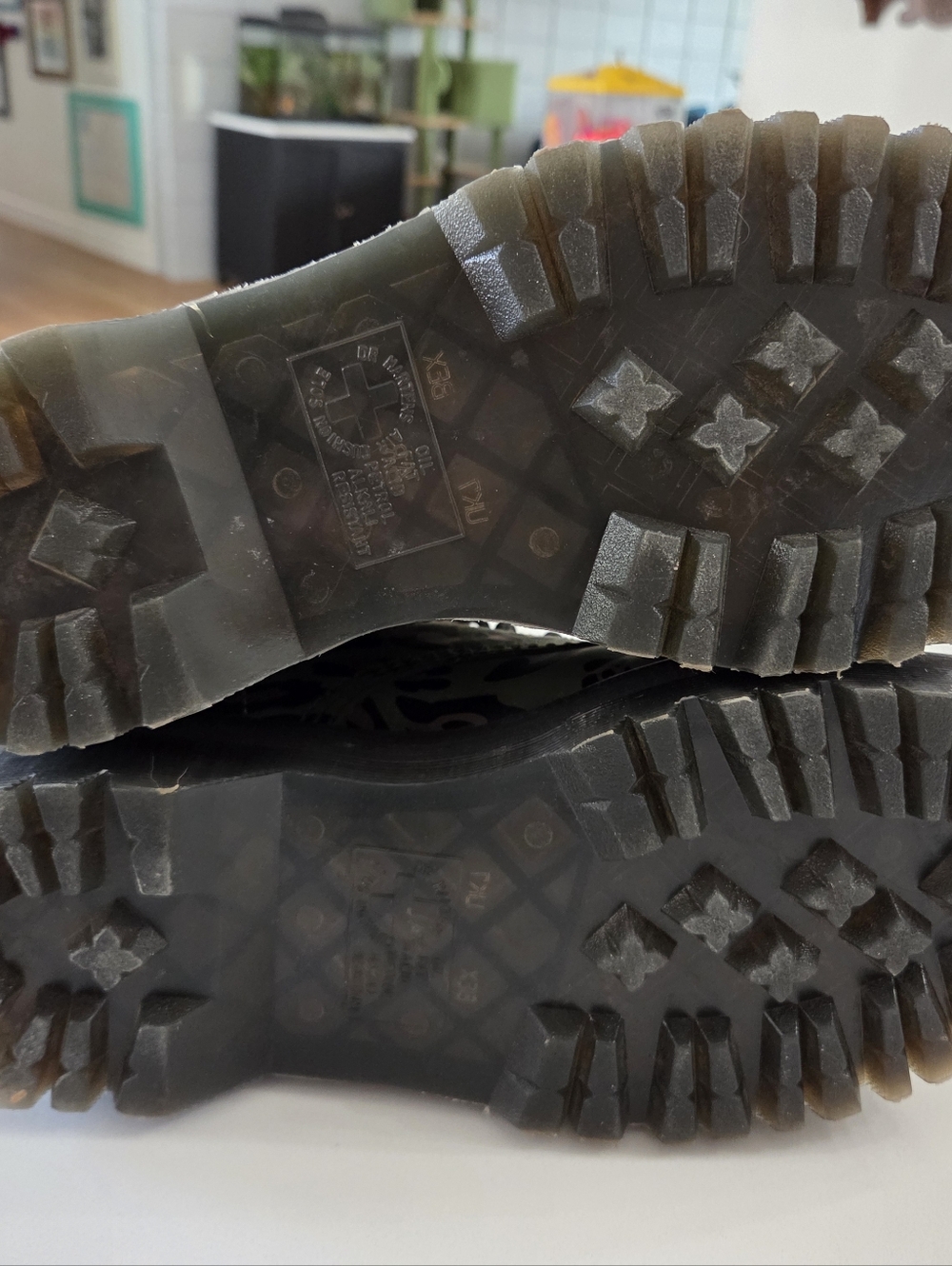 Dr. Martens Olive and Black Leopard Print Platform Combat Boots - Picture 5 of 7
